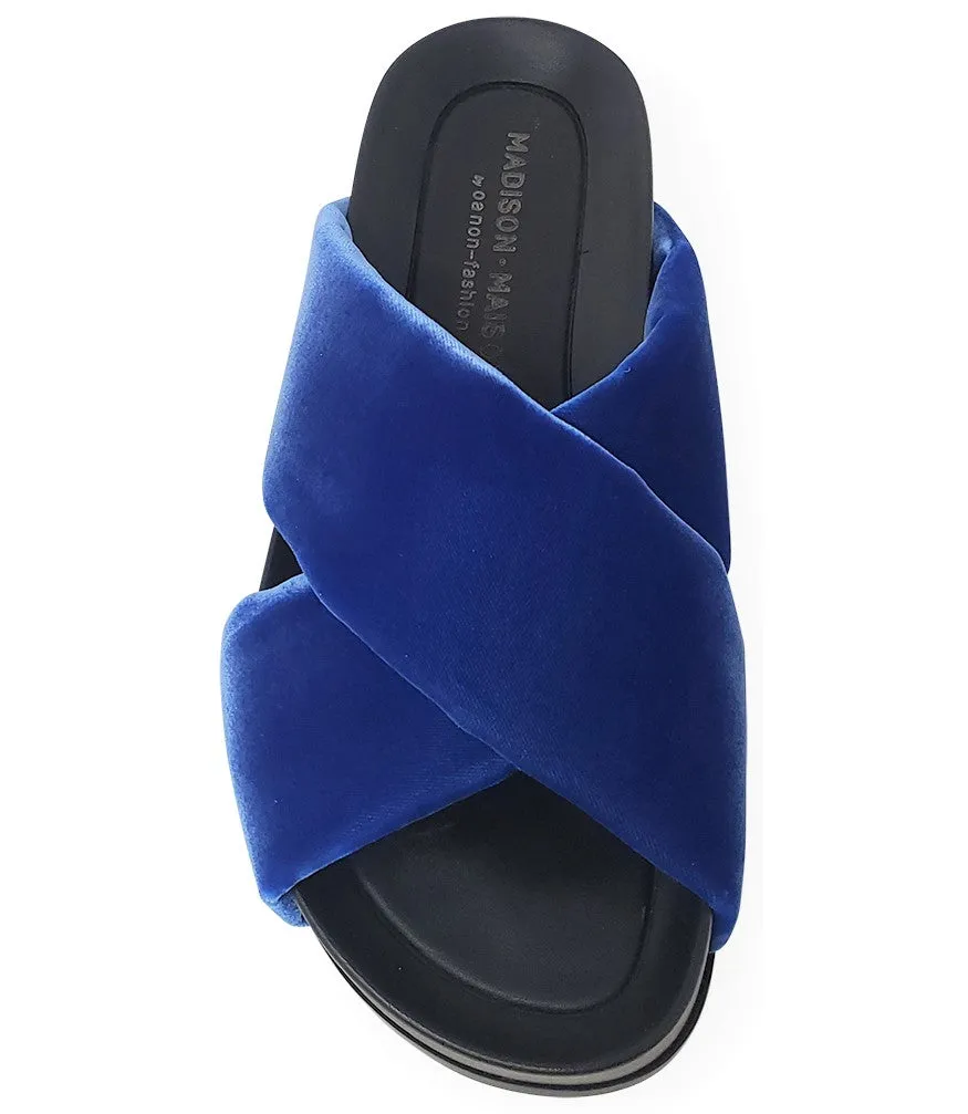 Royal Blue Criss Cross Velvet Sandal