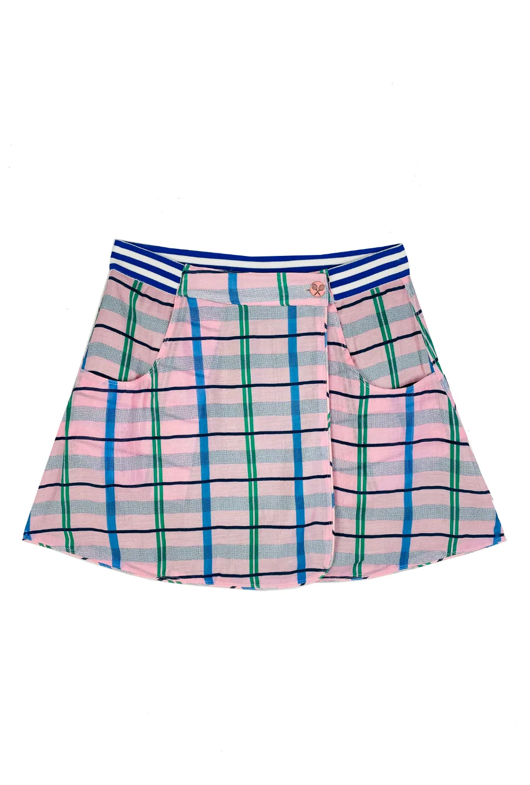 SAMPLE - Reversible Tennis Skirt - Pink Plaid & Green Lurex