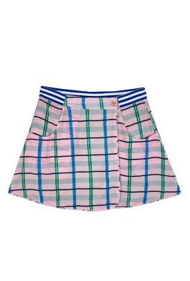 SAMPLE - Reversible Tennis Skirt - Pink Plaid & Green Lurex