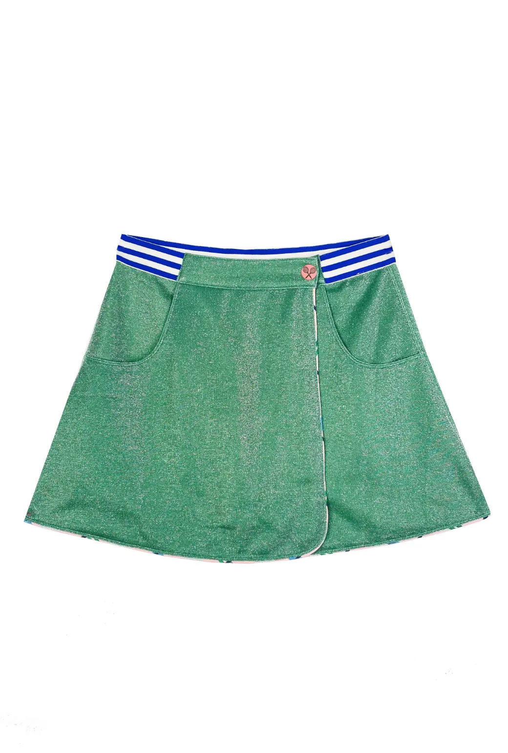 SAMPLE - Reversible Tennis Skirt - Pink Plaid & Green Lurex