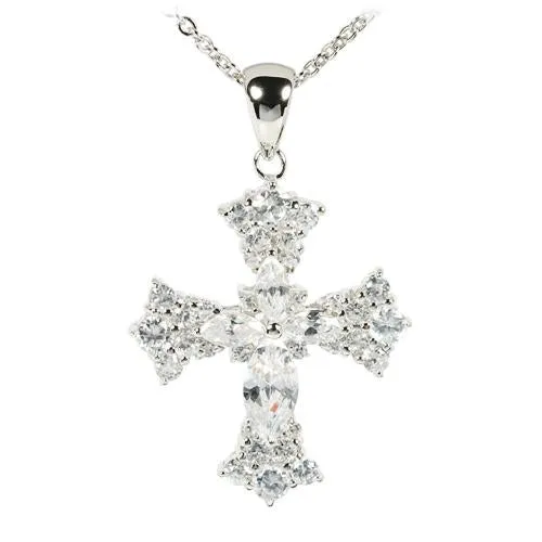 Sterling Silver Clear CZ Cross Pendant (Chain Sold Separately)