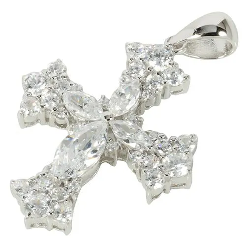 Sterling Silver Clear CZ Cross Pendant (Chain Sold Separately)