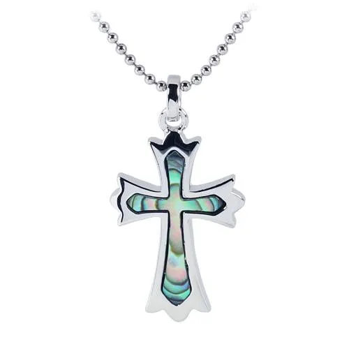 Sterling Silver Cross with Abalone Inlay Pendant (Chain Sold Separately)