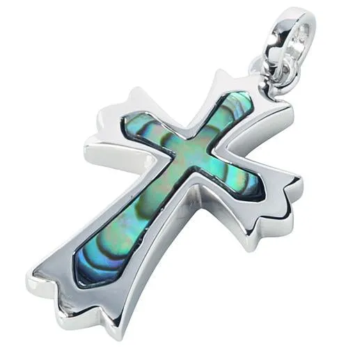 Sterling Silver Cross with Abalone Inlay Pendant (Chain Sold Separately)