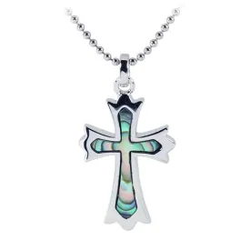 Sterling Silver Cross with Abalone Inlay Pendant (Chain Sold Separately)