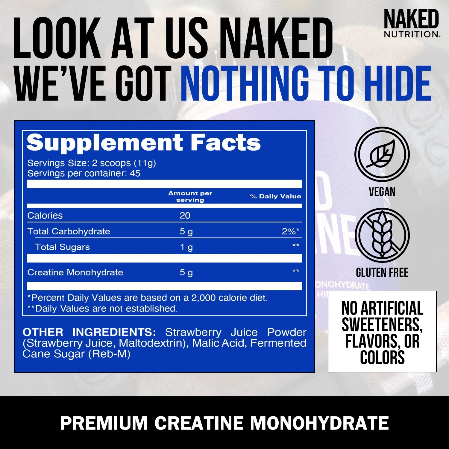 Strawberry Creatine Monohydrate Powder | Naked Creatine - 1.1LB