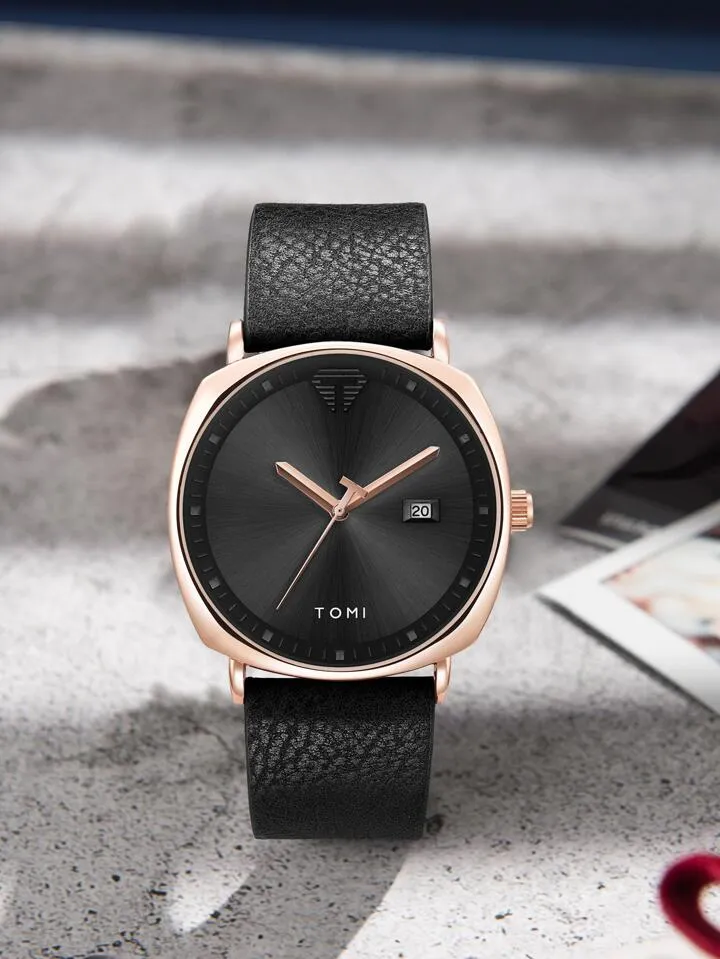 TOMI T-044 Men's Watch Quartz Date Leather Strap