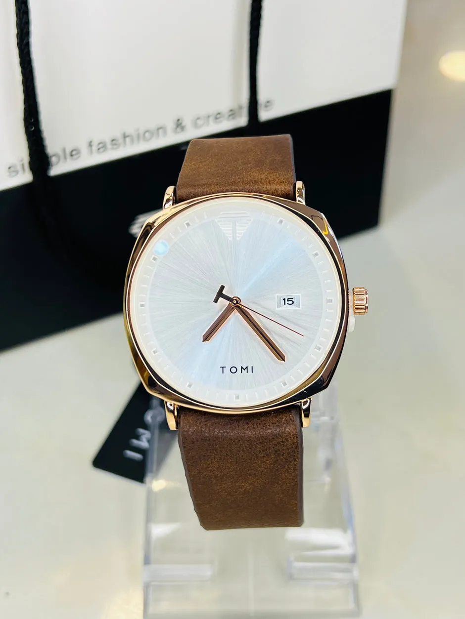 TOMI T-044 Men's Watch Quartz Date Leather Strap