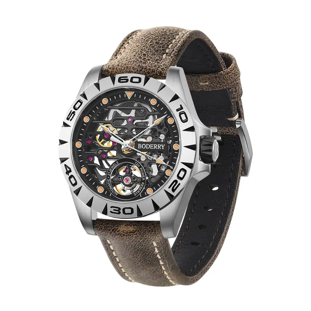 URBAN SKELETON(TITANIUM) V2.0-Silver Hands - Hi-beat(28,800 bph) with 72 hrs Power-reserve Automatic Watch | Black Dial