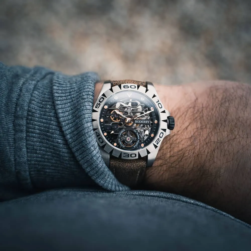 URBAN SKELETON(TITANIUM) V2.0-Silver Hands - Hi-beat(28,800 bph) with 72 hrs Power-reserve Automatic Watch | Black Dial