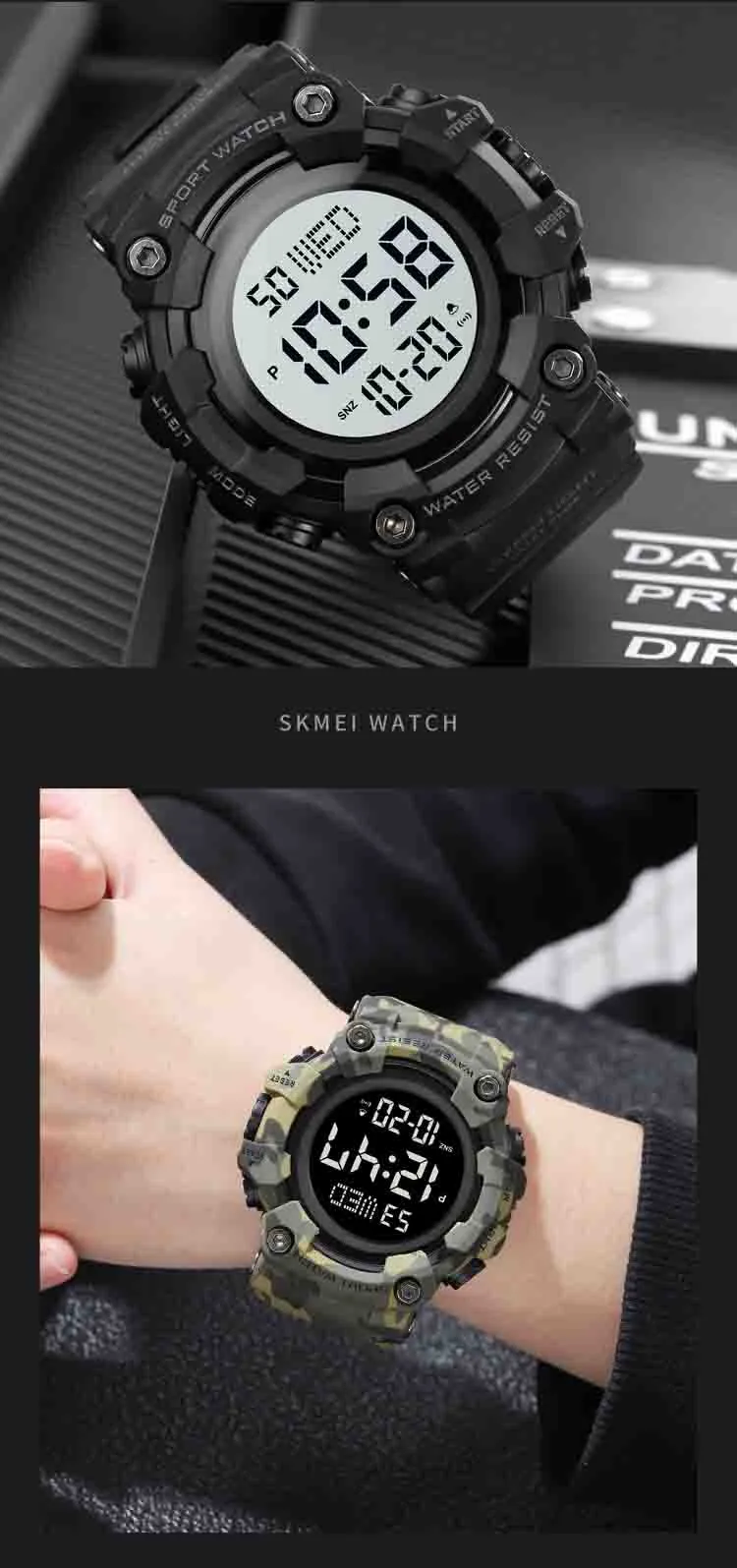 V2A Men Big and Bold Digital Sports Watch with Dual Time Stopwatch Countown Timer 5 ATM Waterproof Digital Sports Watch for Men