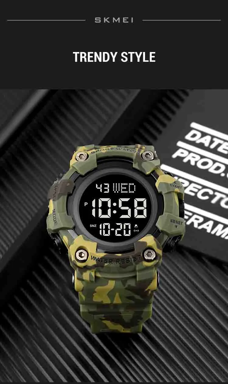 V2A Men Big and Bold Digital Sports Watch with Dual Time Stopwatch Countown Timer 5 ATM Waterproof Digital Sports Watch for Men