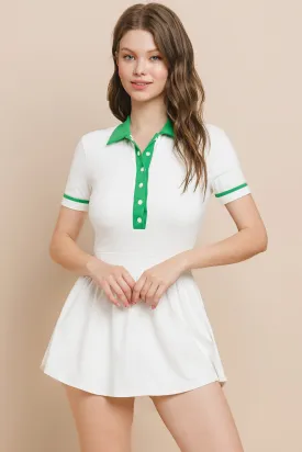 WHITE AND GREEN BUTTON UP TENNIS DRESS